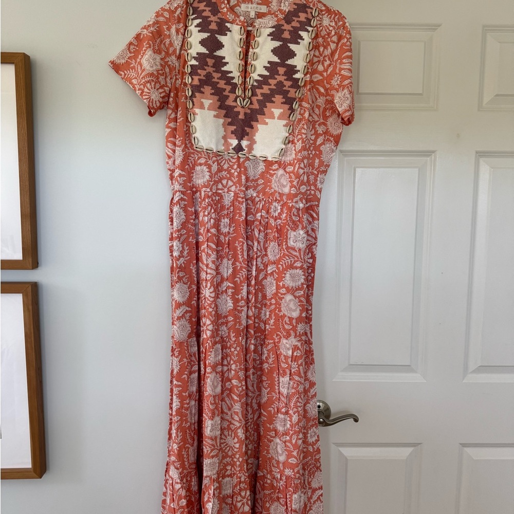 MAREA Coral and Cream Floral Maxi Dress